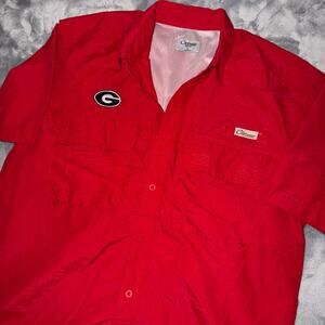 Chiliwear Georgia Bulldogs Red Short Sleeve Button Down Shirt Men’s L 100% Nylon